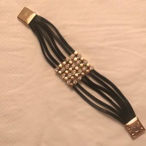 Multi strand black faux leather bracelet